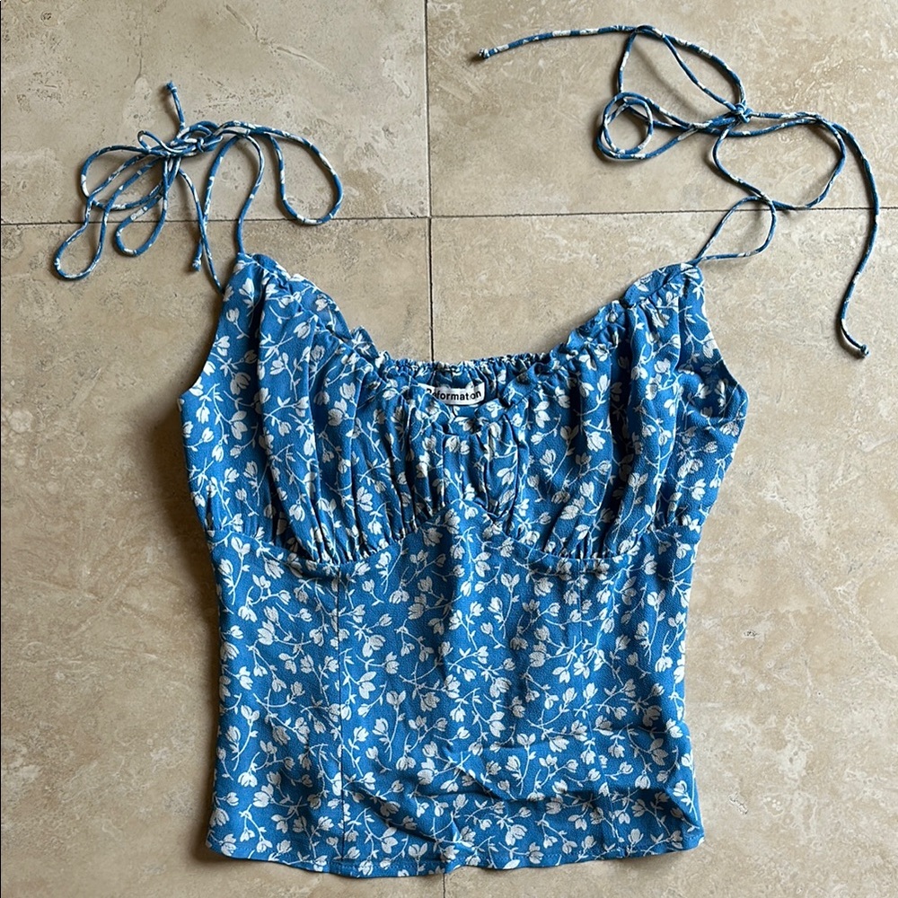 Reformation Tie Strap Top (Floral Blue)